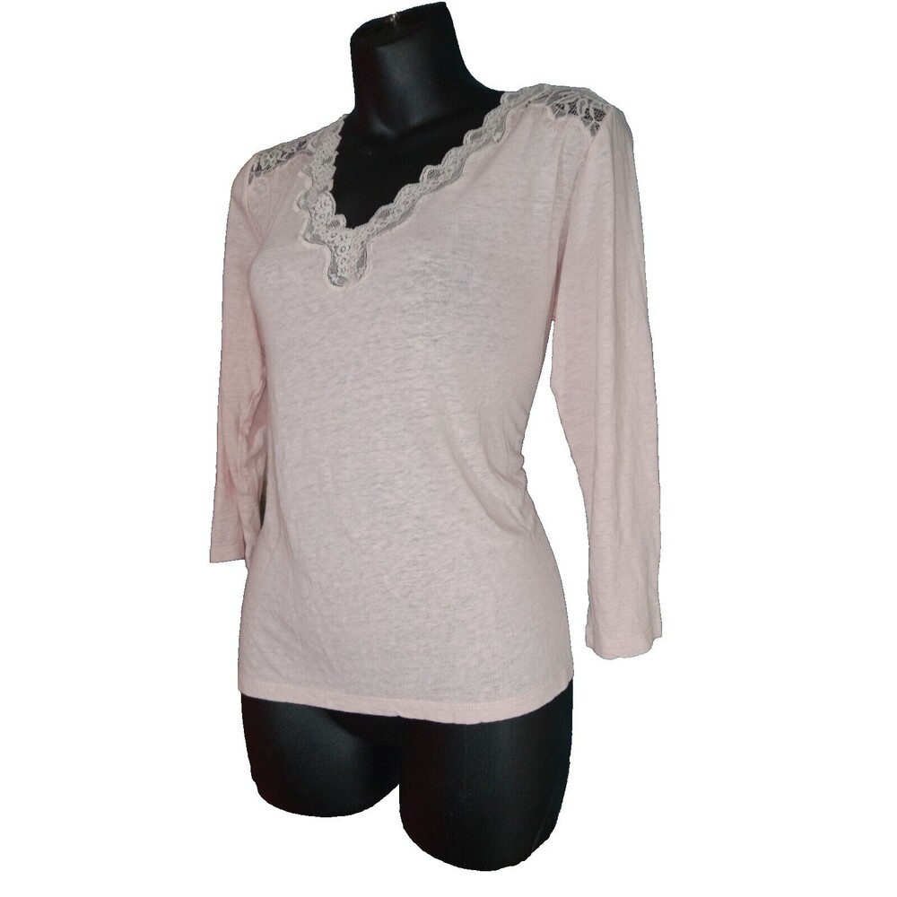 NYDJ Women's Long Shirt Top Pull Over Embroidered Long Sleeve V-neck  Pale Pink